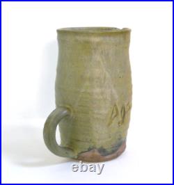 Hand Thrown, Arts & Crafts, Ceramic Vase With Handle, Matte Green