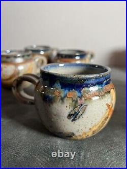 Handmade Art Pottery Ceramic Jim Lauer Glazed Blue Brown Drip Mug Coffee Cup (4)