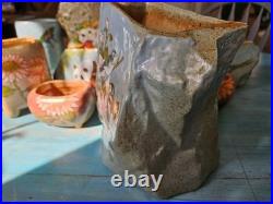 Handmade Ceramic Art Pottery Planter Birds Flowers Glossy Drainage Hole