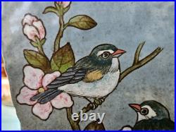 Handmade Ceramic Art Pottery Planter Birds Flowers Glossy Drainage Hole