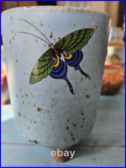 Handmade Ceramic Art Pottery Planter Butterfly Glossy Blue Brown Drainage Hole Handmade Ceramic Art Pottery Planter Butterfly Glossy Blue Brown Drainage Hole
