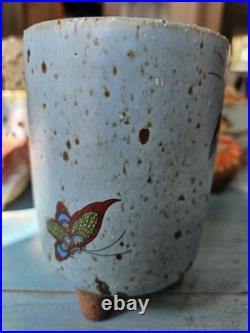 Handmade Ceramic Art Pottery Planter Butterfly Glossy Blue Brown Drainage Hole
