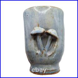 Handmade Ceramic Mushroom Folk Art Vase Studio Pottery Gas Fired Blue Signed