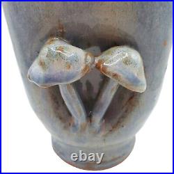 Handmade Ceramic Mushroom Folk Art Vase Studio Pottery Gas Fired Blue Signed