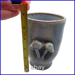 Handmade Ceramic Mushroom Folk Art Vase Studio Pottery Gas Fired Blue Signed