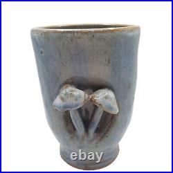 Handmade Ceramic Mushroom Folk Art Vase Studio Pottery Gas Fired Blue Signed