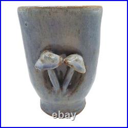 Handmade Ceramic Mushroom Folk Art Vase Studio Pottery Gas Fired Blue Signed
