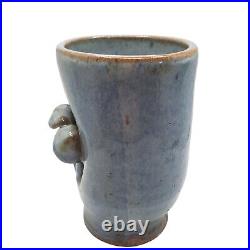 Handmade Ceramic Mushroom Folk Art Vase Studio Pottery Gas Fired Blue Signed