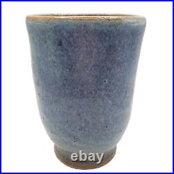 Handmade Ceramic Mushroom Folk Art Vase Studio Pottery Gas Fired Blue Signed