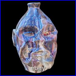 Handmade Clay Folk Art Pottery Ceramic Face Jug with Pipe by Billy Joe Craven