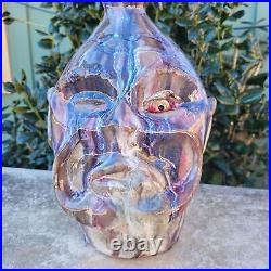 Handmade Clay Folk Art Pottery Ceramic Face Jug with Pipe by Billy Joe Craven