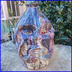 Handmade Clay Folk Art Pottery Ceramic Face Jug with Pipe by Billy Joe Craven