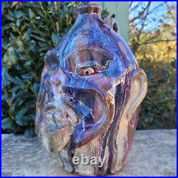 Handmade Clay Folk Art Pottery Ceramic Face Jug with Pipe by Billy Joe Craven