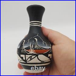 Handmade Navajo Pottery Vase Set, 8 Southwestern Desert Storm Lightning Signed