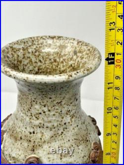 Handmade Stoneware Clay Unique Tan and Brown 12 Pottery Vase Signed