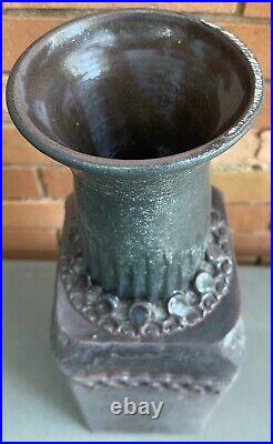 Handmade Tall Vintage Purple Gray Stoneware Vase Ceramic Art Pottery