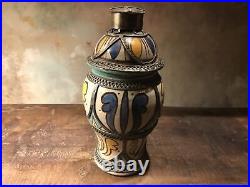 Handpainted Ginger Jar Moroccan Art Pottery Ceramic Urn Vessel Silver Filigree