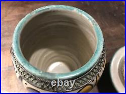 Handpainted Ginger Jar Moroccan Art Pottery Ceramic Urn Vessel Silver Filigree