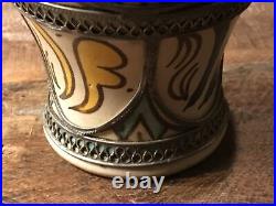 Handpainted Ginger Jar Moroccan Art Pottery Ceramic Urn Vessel Silver Filigree