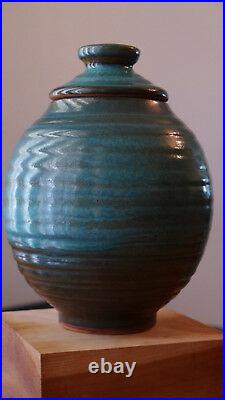 Harding Black 1964 Ceramic Lidded Urn or Vase Teal Blue Texas Studio Pottery
