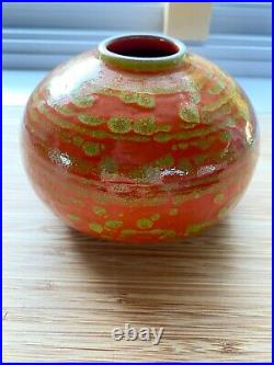 Heath Ceramics Bulb Vase 131, RARE Seasonal Mars Orange/Green Glaze! 3.5 x 5