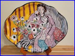 Henri Matisse Inspired Art Pottery Plaque/ Tray Titled Women In Purple Robe
