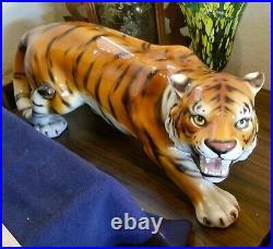 High Quality Art Pottery Ceramic Glazed Hand Painted Tiger Figure Statue 28 Inch