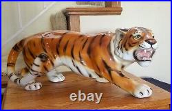 High Quality Art Pottery Ceramic Glazed Hand Painted Tiger Figure Statue 28 Inch