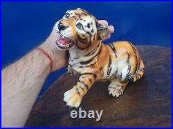 High Quality Italian Art Pottery Ceramic Glazed Hand Painted Tiger Figure Statue