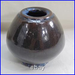 Hubert Griemert Ceramic Pottery Art German Signed Brown & Blue Glaze Vase MCM