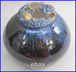 Hubert Griemert Ceramic Pottery Art German Signed Brown & Blue Glaze Vase MCM