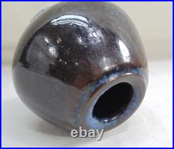 Hubert Griemert Ceramic Pottery Art German Signed Brown & Blue Glaze Vase MCM
