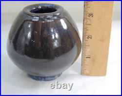 Hubert Griemert Ceramic Pottery Art German Signed Brown & Blue Glaze Vase MCM