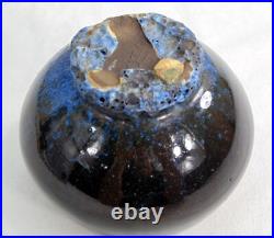 Hubert Griemert Ceramic Pottery Art German Signed Brown & Blue Glaze Vase MCM