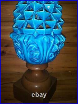 Huge MCM Rimini Blue Art Pottery Glazed Ceramic Lamp 37 Vintage Retro