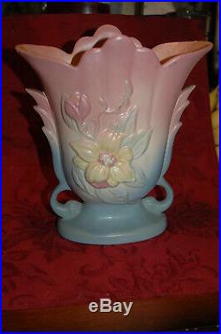 Hull Art blue and pink vase wtih yellow magnolia blossom