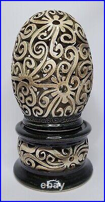 Intricate Handmade Art Pottery Ceramic Sculpture (Egg-shaped) with Lamp Base