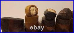 Inuit Art Pottery Ceramic Umiak Canoe 6 Figurines Signed LEE