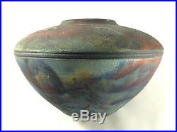 Iridescent fired raku vase signed John McCain ceramic pottery studio art modern