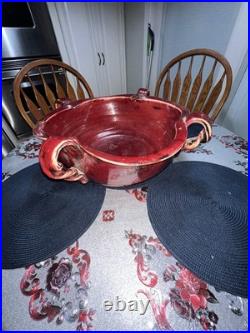 Italian Art Pottery Fortunate Tuscany Large 21 Wide Red Clover Centerpiece