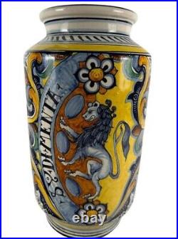 Italian Ceramic Pottery Painted Lion Floral Vase