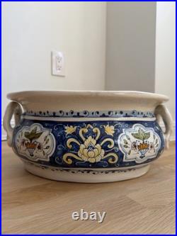 Italian Hand Painted Pot From Tuscany 7 Inches Tall By 15 Wide
