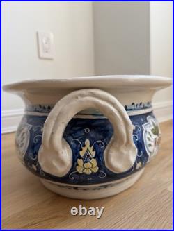 Italian Hand Painted Pot From Tuscany 7 Inches Tall By 15 Wide