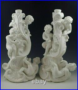 Italy Cherubs Putti Pair Of Lamp Bases Baroque Vintage Large 16'' White