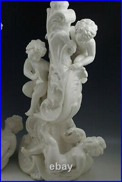 Italy Cherubs Putti Pair Of Lamp Bases Baroque Vintage Large 16'' White