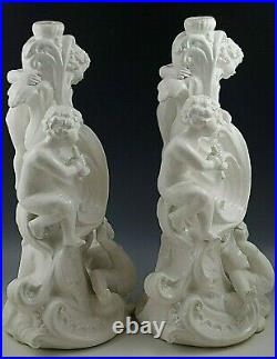 Italy Cherubs Putti Pair Of Lamp Bases Baroque Vintage Large 16'' White