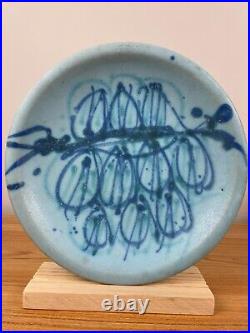 JT Abernathy Art Pottery Centerpiece Plate Ceramic Blue Leaf Design 10.5