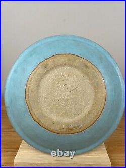 JT Abernathy Art Pottery Centerpiece Plate Ceramic Blue Leaf Design 10.5