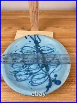 JT Abernathy Art Pottery Centerpiece Plate Ceramic Blue Leaf Design 10.5