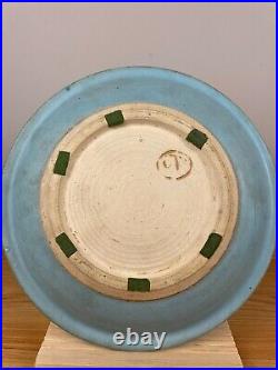 JT Abernathy Art Pottery Centerpiece Plate Ceramic Blue Leaf Design 11.5